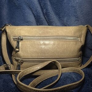 Hobo Taupe Gray Patent Leather Small Crossbody Bag Handbag Purse